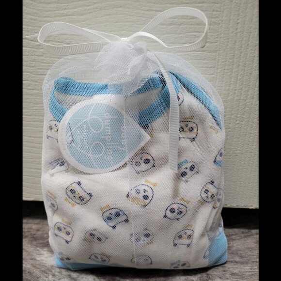 NWT 🐼 Baby Dumpling Infant Outfit white w. blue trim Bodysuit & hat Panda bears - Picture 2 of 2